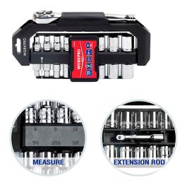 Juego carraca y vasos 3/8 pulg, soporte giratorio, 20 piezas, (métrico-sae)