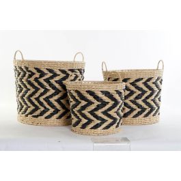 DKD Home Decor Cesta Balines Set de 3 Marron Claro Negro Fibra 40 x 35 x 40 cm
