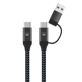 Ewent Cable USB Tipo C 2 en 1 EW9918 - USB-C a USB-C/USB-A, Carga Rápida 60W, 1m