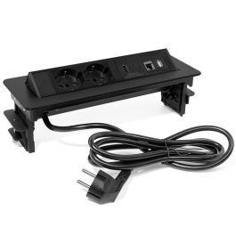 Regleta de Enchufes Escamoteable Swing-S con 2 Tomas Schuko, USB-A, USB-C de Carga y RJ45 para Oficina y Cocina Negro