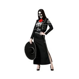 Disfraz Esqueleto Mexicano de Día de Muertos y Halloween para Mujer Adulta, Chaqueta Negra con Calavera y Falda Floral, Talla XL
