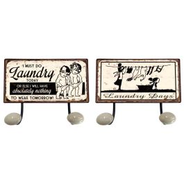 DKD Home Decor Perchero de Pared Vintage de Metal Negro Blanco 6x23x12 cm, 4 Unidades Surtidas con 2 Ganchos