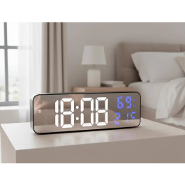 Q-connect Reloj Digital de Pared y Sobremesa con Temperatura, 2 Alarmas, LED y Medidas 230x35x70 mm