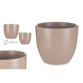 Set 2 Macetas Cerámica Abombada Ibergarden 22x22x18 cm y 28x28x24 cm Beige