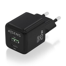 AISENS ASCH-20W2P011-BK Cargador de Pared GaN 20W Carga Rápida Doble Puerto USB-C y USB-A Universal Negro