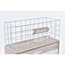 DKD Home Decor Joyero Mediterraneo Marron Blanco Madera Metal Peces 10.5 x 28.5 x 26.5 cm