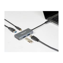 DeLOCK Hub USB 3.2 Gen 2 Tipo C Externo - 10 Gbps con 3 Puertos USB-A y 1 Puerto USB-C, Aluminio, Color Negro/Gris, Longitud de Cable 0.12 m