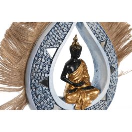 DKD Home Decor Figura Oriental Buda Resina Yute Beige Azul 30.5 cm Alto (2 Unidades)