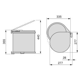 Emuca Contenedor de reciclaje para fijación a la puerta del mueble, 1 vaso extraíble de 13 litros, Plástico, Blanco