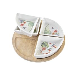 DKD Home Decor Aperitivo Tropical Set de 5 Piezas Gres Bambú Multicolor Natural 21.5 x 1 x 21.5 cm