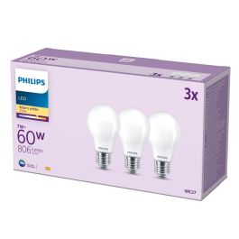 Philips Bombilla LED Clásica A60 E27 60W Blanco Cálido No Regulable Pack 3 Unidades