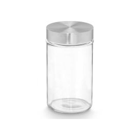 Bote Cristal Redondo 1L con Tapa de Acero Vivalto - 9.8x17.5x9.8 cm (24 Unidades) Bote Cristal Redondo 1L con Tapa de Acero Vivalto - 9.8x17.5x9.8 cm (24 Unidades)