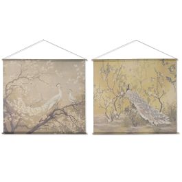 DKD Home Decor Lienzo Oriental Cerezo Aves Lino Amarillo Blanco 2.5 x 125 x 145 cm (4 Unidades) Precio: 67.69000029. SKU: B16BY6HBV7
