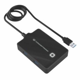 Conceptronic Hubbies11B Hub USB 3.0 de 4 Puertos, Alta Velocidad 5 Gb/s, Negro