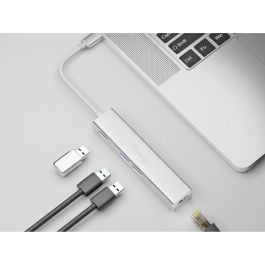 EQUIP Adaptador USB-C a RJ45 Gigabit (10/100/1000 Mbps) y 3 Puertos USB 3.0, Cable 0.15m