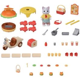 Juego de Catering - SYLVANIAN FAMILIES - Puesto de hamburguesas - Papa Latte Cat y Scooter