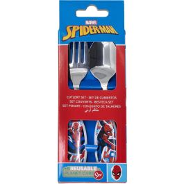 Marvel Spiderman Juego de Cubiertos 2 Piezas Elípticos Metálicos CZ11342 Acero Inoxidable Licencia Oficial