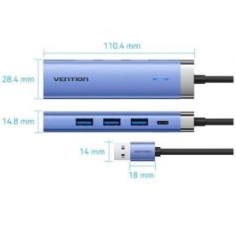 Vention TGFSB Hub USB 3.0 5 en 1 - 3xUSB-A 5Gbps, Gigabit Ethernet RJ45, USB-C Power Delivery para PC/Mac/Móvil