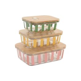 DKD Home Decor Set 3 Recipientes de Cristal Borosilicato Verde Amarillo Coral Rayas 15 x 6.5 x 20 cm, 1L/660ml, Aptos Lavavajillas