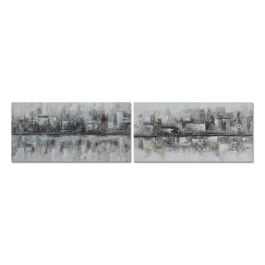 DKD Home Decor Cuadro Decorativo Loft Abstracto de Ciudad, Lienzo y MDF, Gris y Azul, 120x60x2.8 cm, Pack de 2 Unidades
