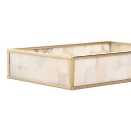 DKD Home Decor Bandeja Decoración Scandi Cristal Metal Blanco Dorado Nacar 13 x 4 x 21 cm (4 Unidades)