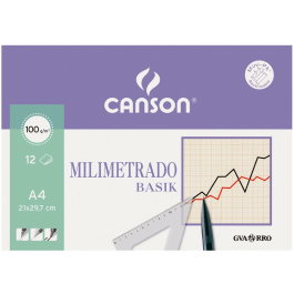 Canson Minipack Basik Papel Dibujo Milimetrado 100 gr. 21x29,7 cm 12 Hojas