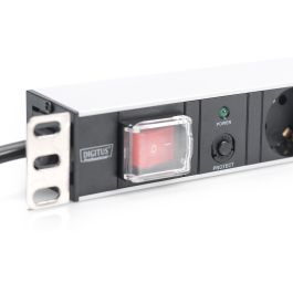 DIGITUS Regleta 1HE de Aluminio con 7 Tomas Tipo F, Protección Sobrecarga 4000W, Cable 2m, Interruptor On/Off