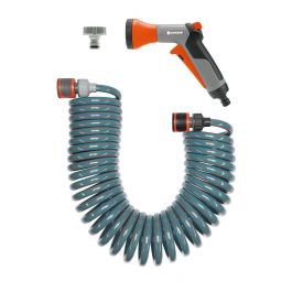 Gardena Kit manguera espiral flexible de riego 10m con pistola multichorro y accesorios