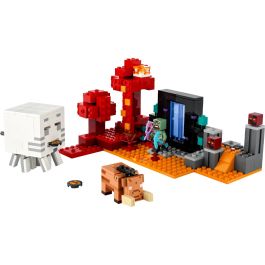 LEGO 21255 Minecraft Nether Portal Ambush, Juguete de Construcción con Escenas de Batalla, Minifiguras y Figura de Hoglin