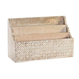 DKD Home Decor Organizador Indio para Oficina en Casa, Colección Hoja Fina, de Madera de Mango Natural Blanco, para Cartas 13x32x21 cm