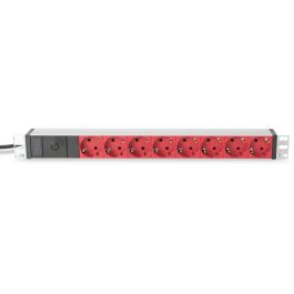 Digitus Regleta de enchufes 8 tomas Tipo F, perfil aluminio negro, conector C14 y cable 2m para rack 19" horizontal