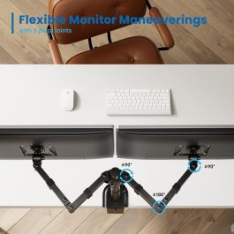 Ewent EW1512 Soporte de Escritorio Doble para 2 Monitores de hasta 32" y 8kg | VESA 75x75/100x100 Ergonómico con Ajuste de Altura y Giro