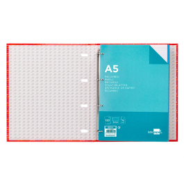 Liderpapel Carpeta con Recambio A5 Cuadro 5mm Forrada 4 Anillas 20mm con Cierre de Gomilla y 120 Hojas