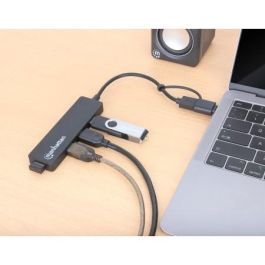MANHATTAN Hub USB 3.0 de 4 Puertos Tipo-C / Tipo-A, 5 Gbit/s, Negro para Windows/Mac/Linux