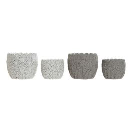 Set de Macetas DKD Home Decor Gris Cemento Blanco Hoja de planta (2 Unidades) (18 x 18 x 15 cm) Precio: 17.95000031. SKU: B1EVZBQ45B