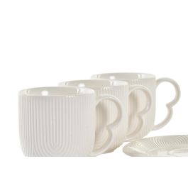 DKD Home Decor Set de 6 Tazas de Café 90ml, Porcelana y Bambú, Blanco/Natural, 15 x 17 x 28.5 cm