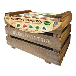 Agreen Kit de Cultivo Vintage Eco - Caja Huerto con Madera Maciza, Semillas de Baby Leaves, Albahaca, Perejil, Tomate y Calabacín, Fibra de Coco y Fertilizante Guano