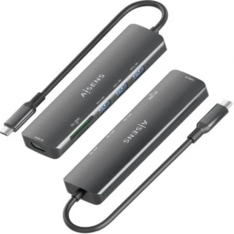 Aisens Dock USB Tipo-C 6 en 1 ASUC-6P024-GR | HDMI 4K, 3x USB 3.0, Lector SD/MicroSD | Gris