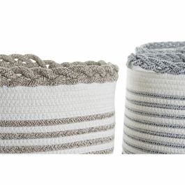 Cesta Boho DKD Home Decor Blanco Gris 30 x 30 x 30 cm Set de 2 (2 Unidades)