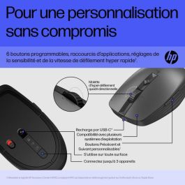 HP 715 Ratón Recargable Multidispositivo Ambidextro con Botones Programables, 90 Días Batería y Sensor Track-on-Glass