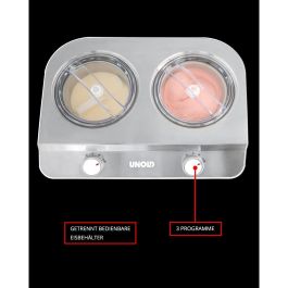 Unold 48830 Máquina de Helados Doppio, 2.4L (2x1.2L), Doble Cubeta, Compresor Integrado, Acero Inoxidable Blanco