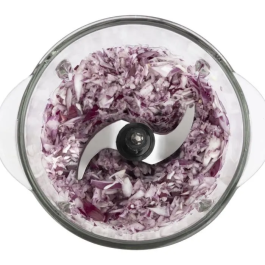 Hkoenig LEO8 Mini Picadora Eléctrica 320 W, Bol de Cristal 1 L, Cuchillas Acero Inoxidable, Negro Mate y Cromo