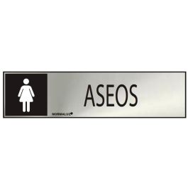 Normaluz Cartel informativo "aseos" mujer - Acero inoxidable adhesivo 0.8mm, 5x20cm, profesional/doméstico