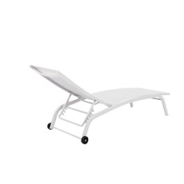 DKD Home Decor Tumbona Terraza y Jardín Reclinable con Ruedas Aluminio Textilene Blanco 187.5x64x97 cm Altura Asiento 31.5 cm