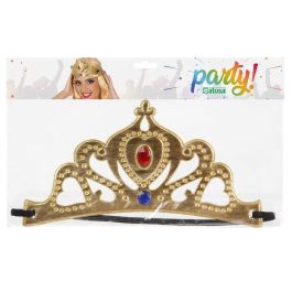 Tiara Dorada con Elástico y Joyas de Colores para Princesa, Ideal para Fiestas y Disfraces