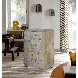 Giner y Colomer Telefonera Madera de Mango Natural 7 Cajones Mueble Auxiliar Artisanal