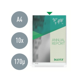 Funda multitaladro Leitz con fuelle DIN A4, 170 mc, cristal, pack 10 unidades