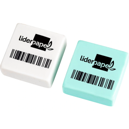Liderpapel Goma de borrar miga de pan para lápiz cuadrada azul pastel y blanco 29 x 29 x 12 mm