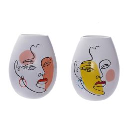 DKD Home Decor Jarrón Scandi de Resina Multicolor Blanco, Diseño Cara Abstracta, 22.5x29x22.5 cm, Set 2 Unidades Precio: 88.50000016. SKU: S3039961