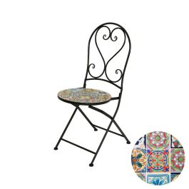 Silla de hierro con mosaico de colores combinado con negro modelo Praga para exterior 39x47x94cm Precio: 109.69000053. SKU: S7918787